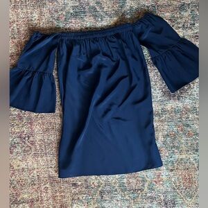 Lily Pulitzer Navy Blue Silk Off-the-Shoulder Midi Dress - Size XS